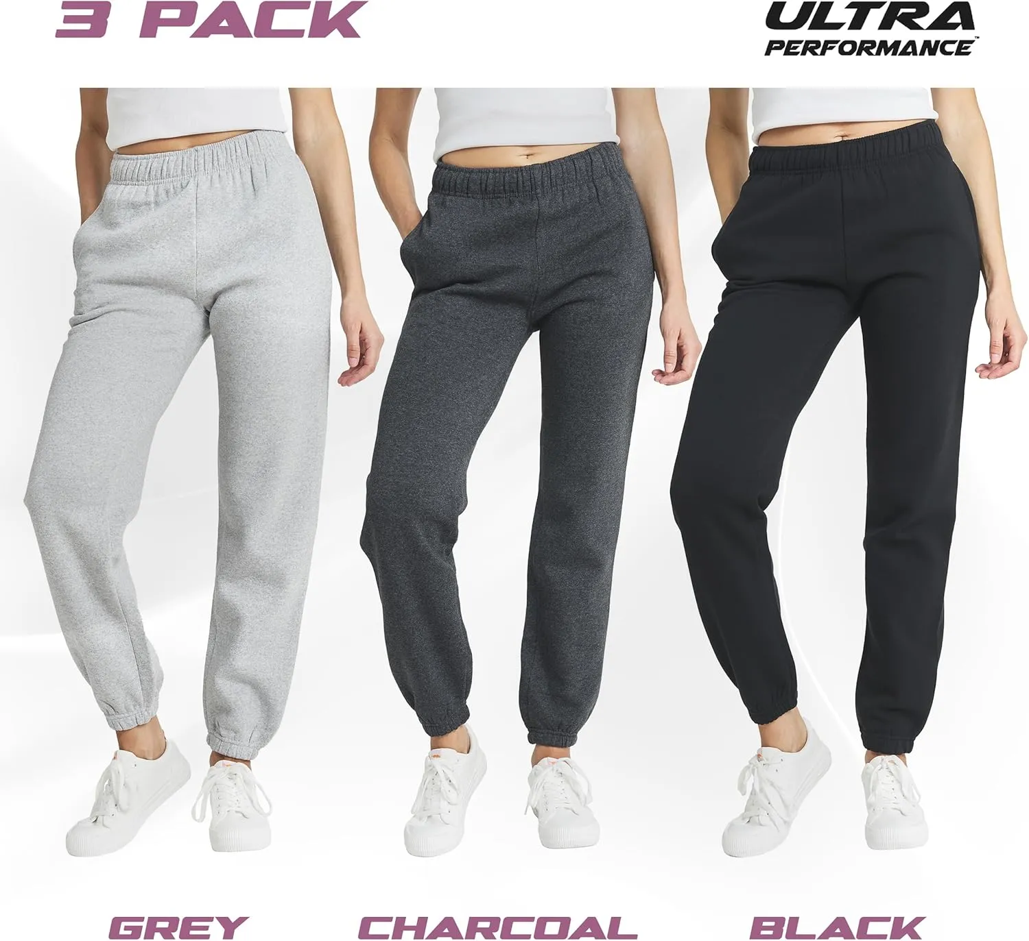 Ultra Performance Womens 3 PK High Waisted Fleece Cinched Pant