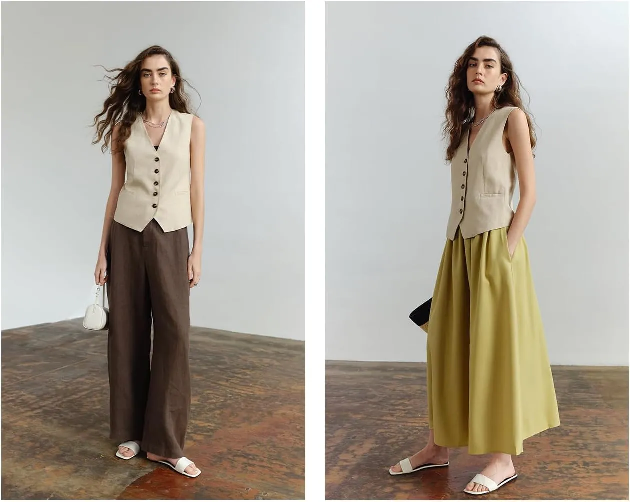 Uohzus Women's Linen Waistcoat V-Neck Dressy Vest 2025 Summer Linen Sleeveless Waistcoat Casual Cotton Suit Tops