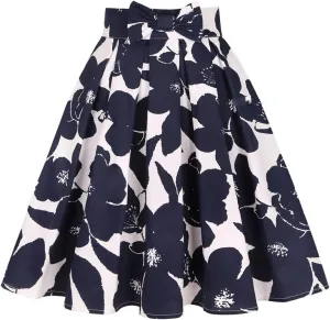 Valentine's Day Festival Rose Floral Print Black Skirt High Waist Vintage Cotton Midi Pleated Skirt Orchid Y XXL