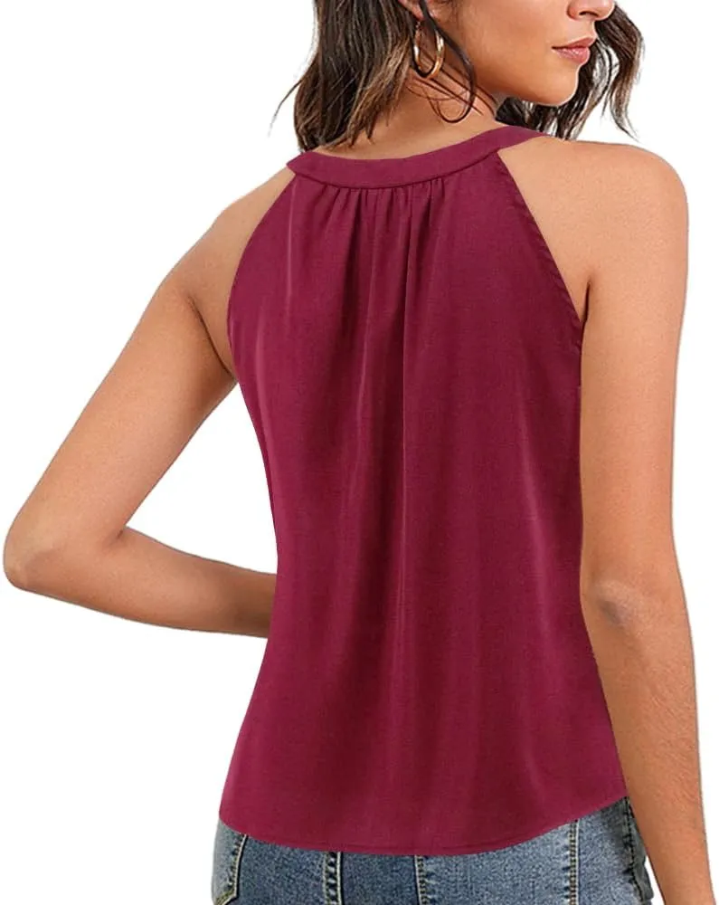Vimoisa Women's Silk Satin Tank Tops V Neck Spaghetti Strap Camisole Blouse Casual Sleeveless Vest Basic Shirt
