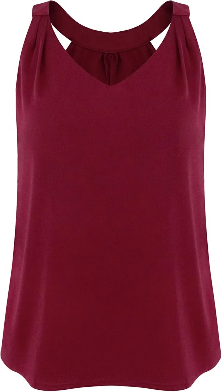 Vimoisa Women's Silk Satin Tank Tops V Neck Spaghetti Strap Camisole Blouse Casual Sleeveless Vest Basic Shirt