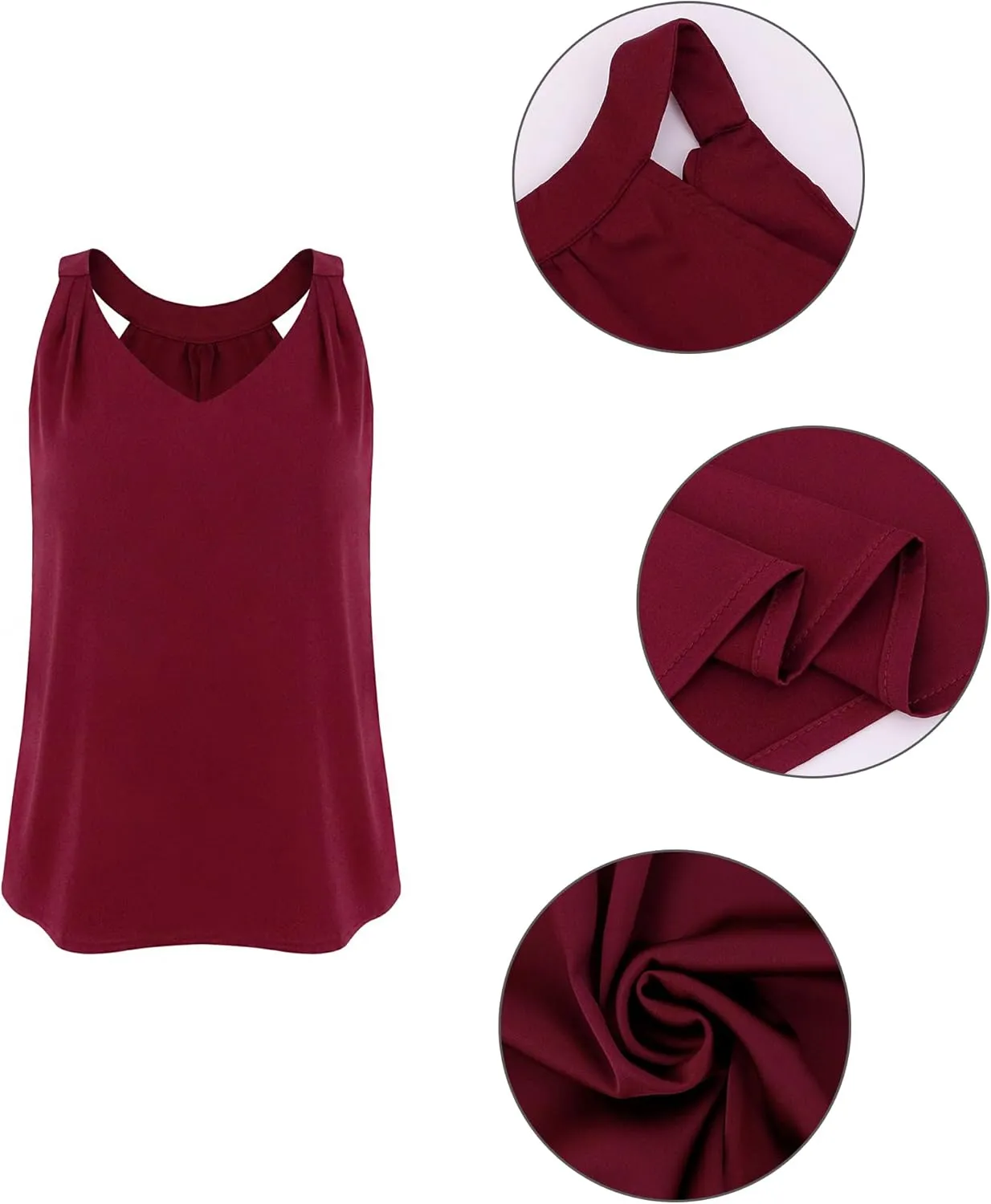 Vimoisa Women's Silk Satin Tank Tops V Neck Spaghetti Strap Camisole Blouse Casual Sleeveless Vest Basic Shirt
