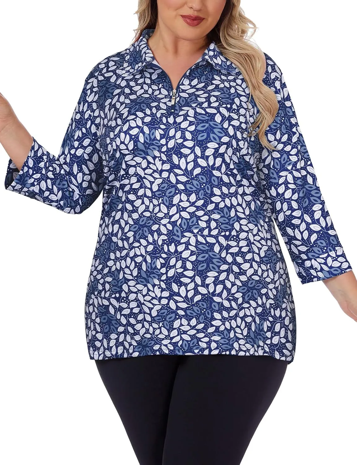 Viracy Plus Size Womens Golf Polo Shirts 3/4 Sleeve Zip Up Quick Dry Workout Tops