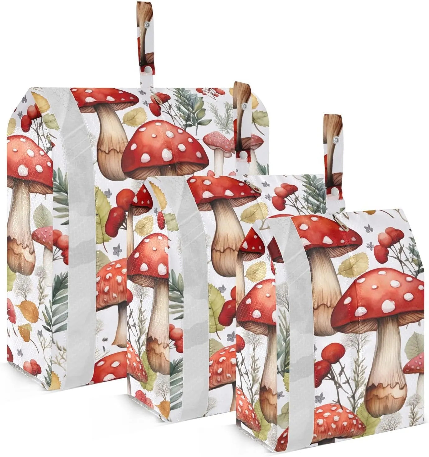 Watercolor Red Mushrooms Leaves Packing Cubes for Travel 3 Set Compression Packing Cube Luggage Cubes for Packing
