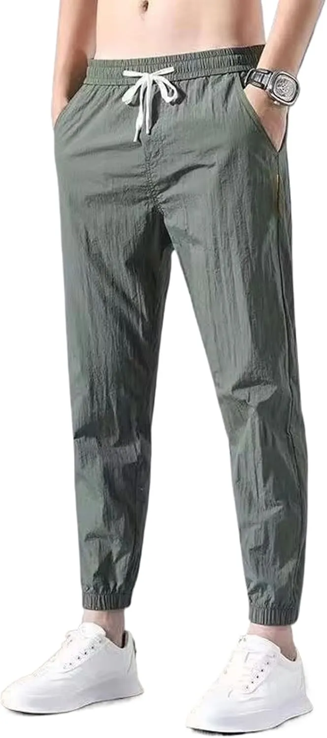 WOLONG Business Casual Summer Men's Patchwork Elasticized Drawstring Pocket Color Slim Fit Versatile Strap Harem Pants