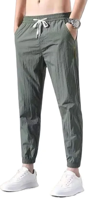 WOLONG Business Casual Summer Men's Patchwork Elasticized Drawstring Pocket Color Slim Fit Versatile Strap Harem Pants