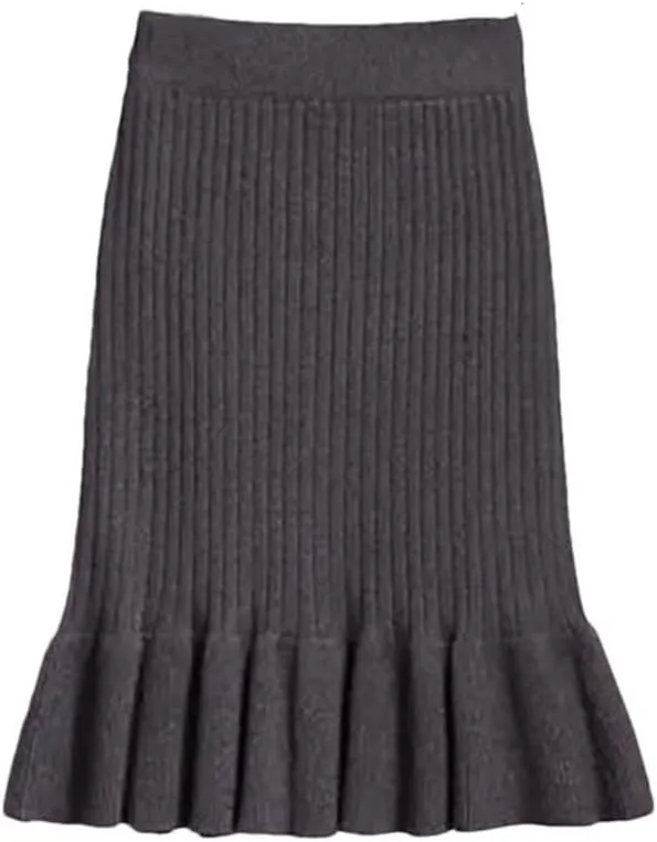 Women Autumn Winter Elegant High Waist Mermaid Skirt Solid Color Lady Office Wear Knitted Pleated Skirts