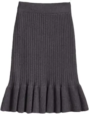 Women Autumn Winter Elegant High Waist Mermaid Skirt Solid Color Lady Office Wear Knitted Pleated Skirts
