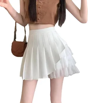 Women Fashion Spliced Pleated Skirts Summer High Waist Casual Mini Holiday Skirt