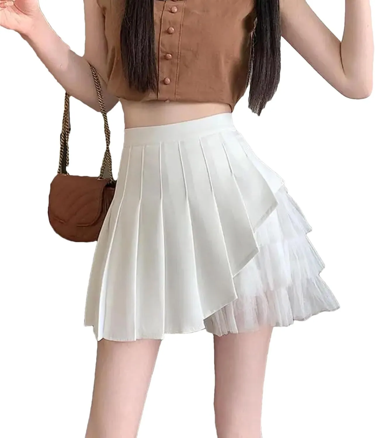 Women Fashion Spliced Pleated Skirts Summer High Waist Casual Mini Holiday Skirt