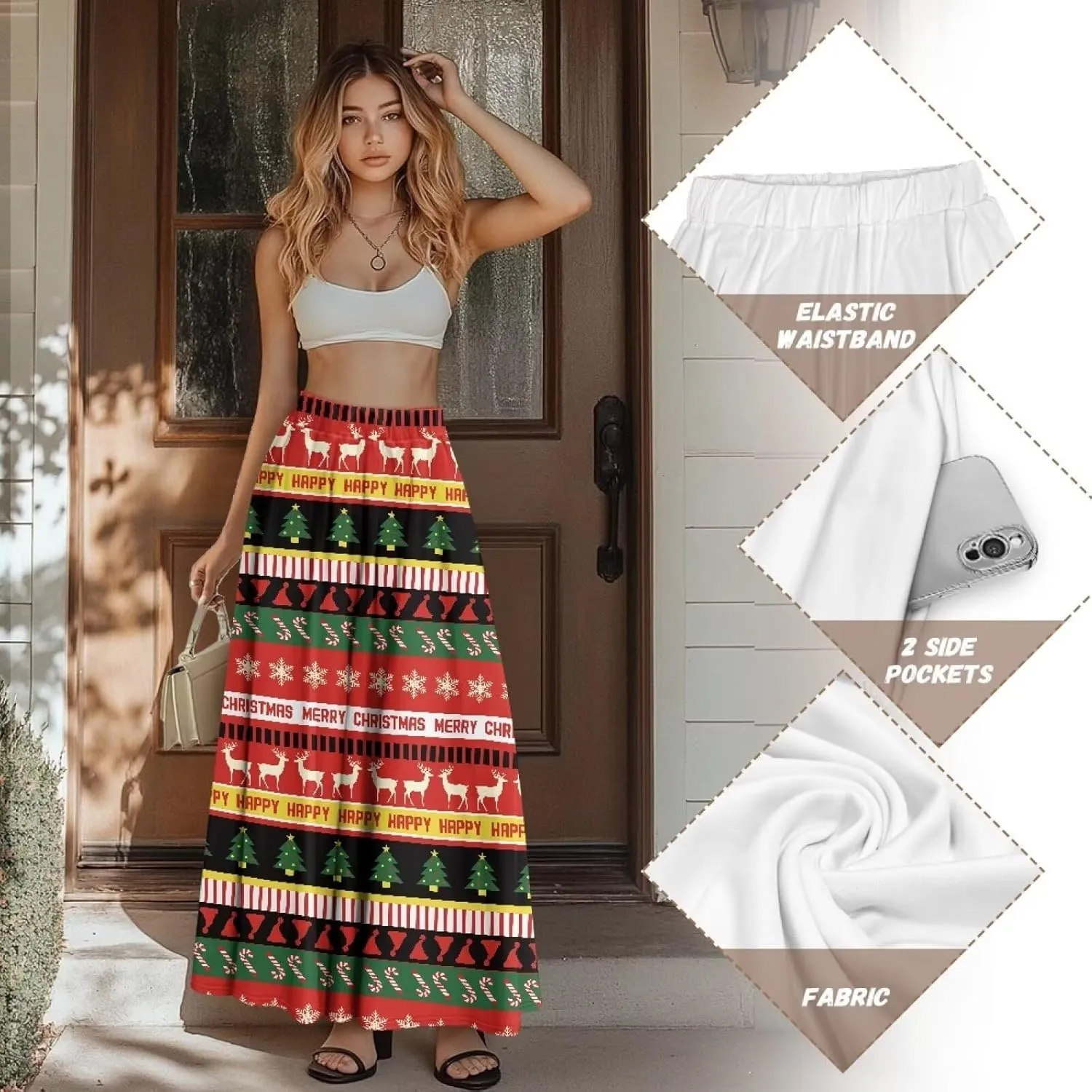 Women Full Length Skirt High Waisted Long Skirts with Pockets Fashion Flowy Swing A Line Maxi Skirt S-2XL