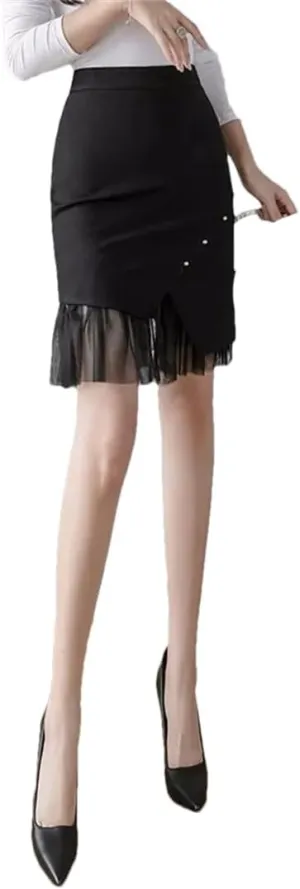 Women High Waist Bodycon Pencil Skirts Office Lady Straight Wrap Skirt Black Midi Skirts