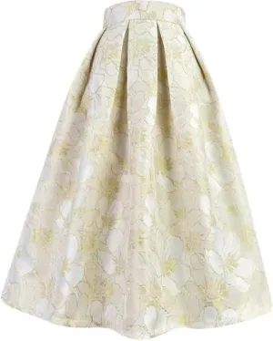 Women High Waist Long Pleated Skirt Simple Printed Mid-Calf Midi Skater Slim Skirt