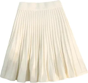 Women Knitted Pleated A-Line Skirts Elastic High Waisted Casual Party Mini Skirt