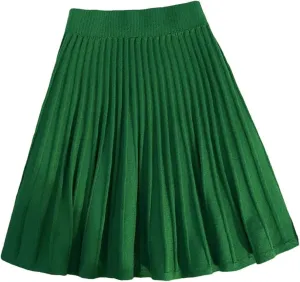 Women Knitted Pleated A-Line Skirts Elastic High Waisted Casual Party Mini Skirt