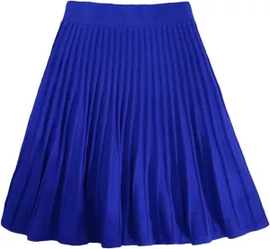 Women Knitted Pleated A-Line Skirts Elastic High Waisted Casual Party Mini Skirt