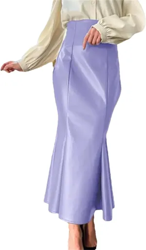 Women PU Leather Maxi Skirt Autumn High Waist Vintage Package Hip Fishtail Skirt Casual Party Skirt