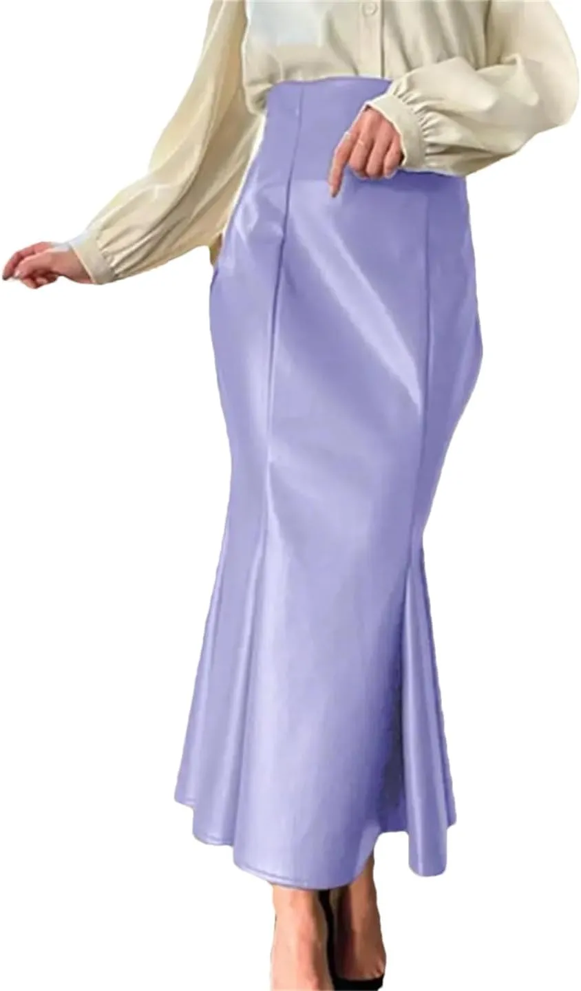 Women PU Leather Maxi Skirt Autumn High Waist Vintage Package Hip Fishtail Skirt Casual Party Skirt