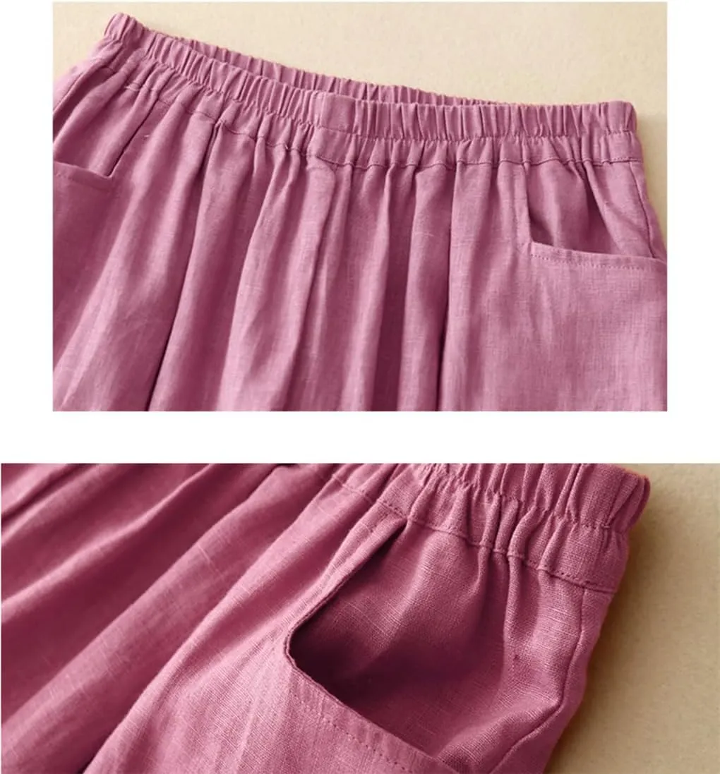 Women Retro Lantern Harem Pants Summer Elastic Waist Casual Bloomers Loose Wide Leg Pants