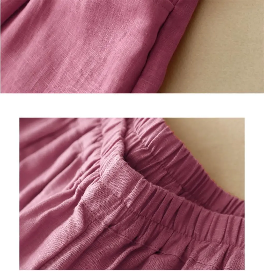 Women Retro Lantern Harem Pants Summer Elastic Waist Casual Bloomers Loose Wide Leg Pants