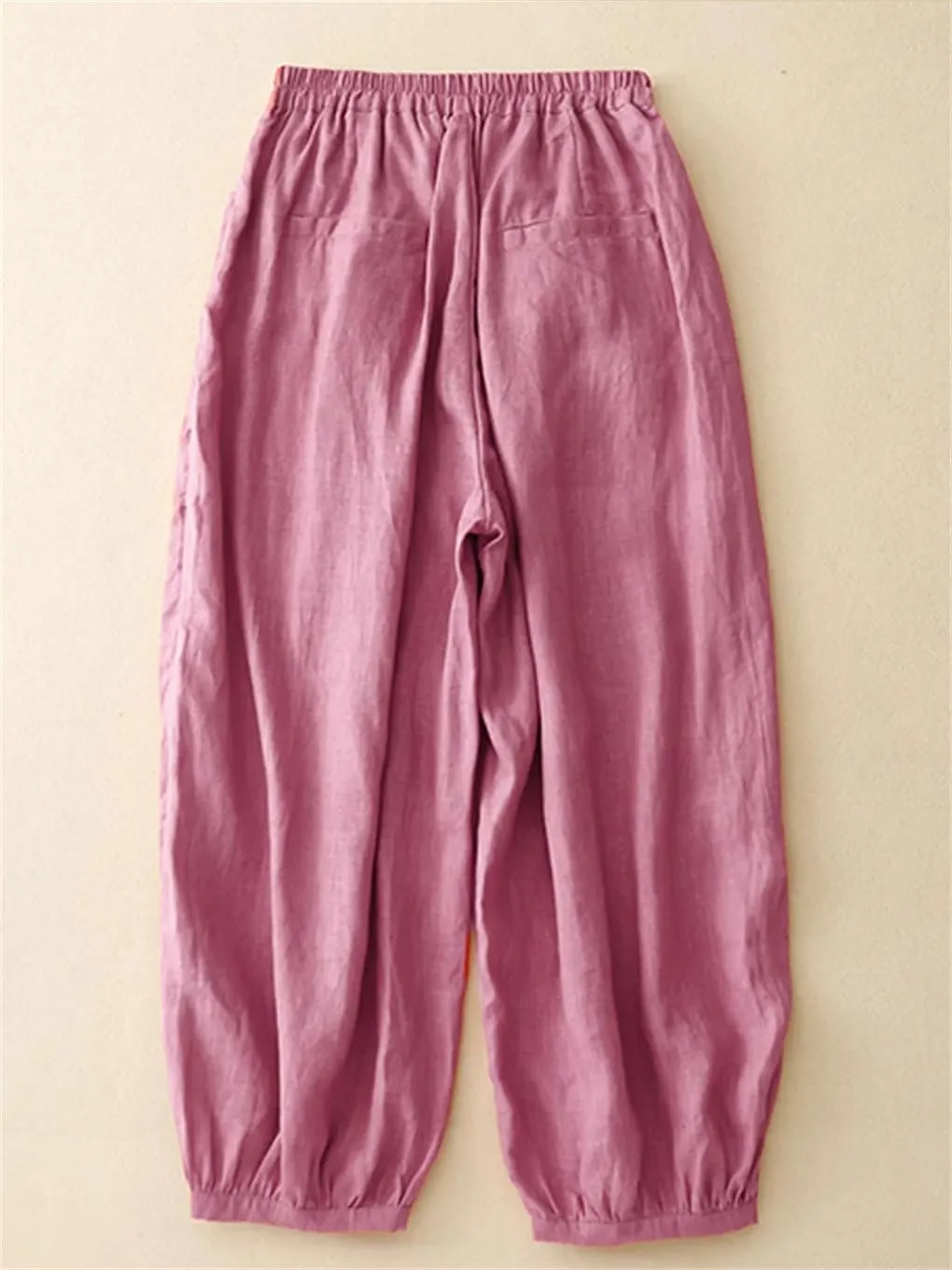 Women Retro Lantern Harem Pants Summer Elastic Waist Casual Bloomers Loose Wide Leg Pants