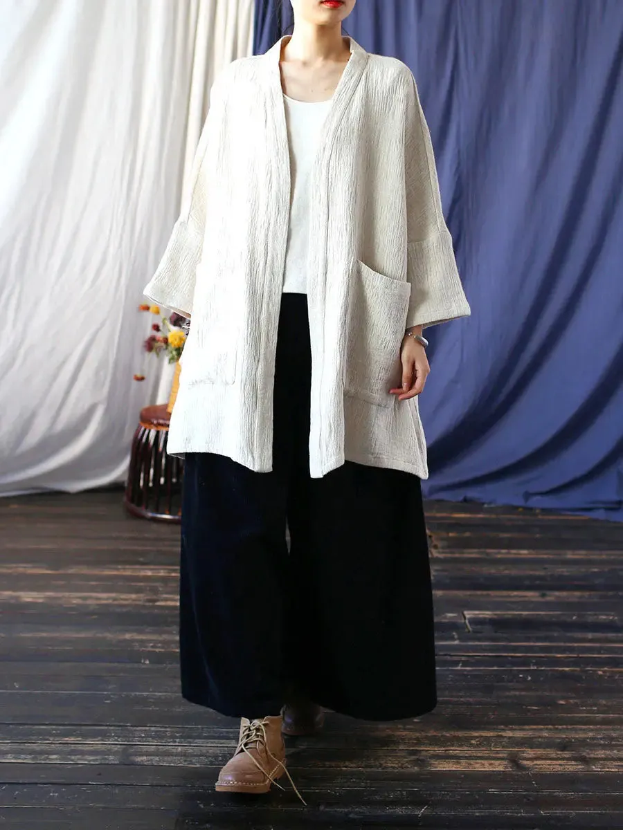 Women Solid V-Neck Long Coat