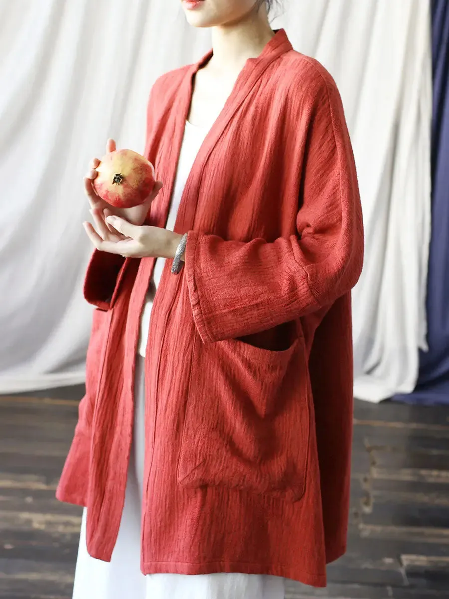 Women Solid V-Neck Long Coat