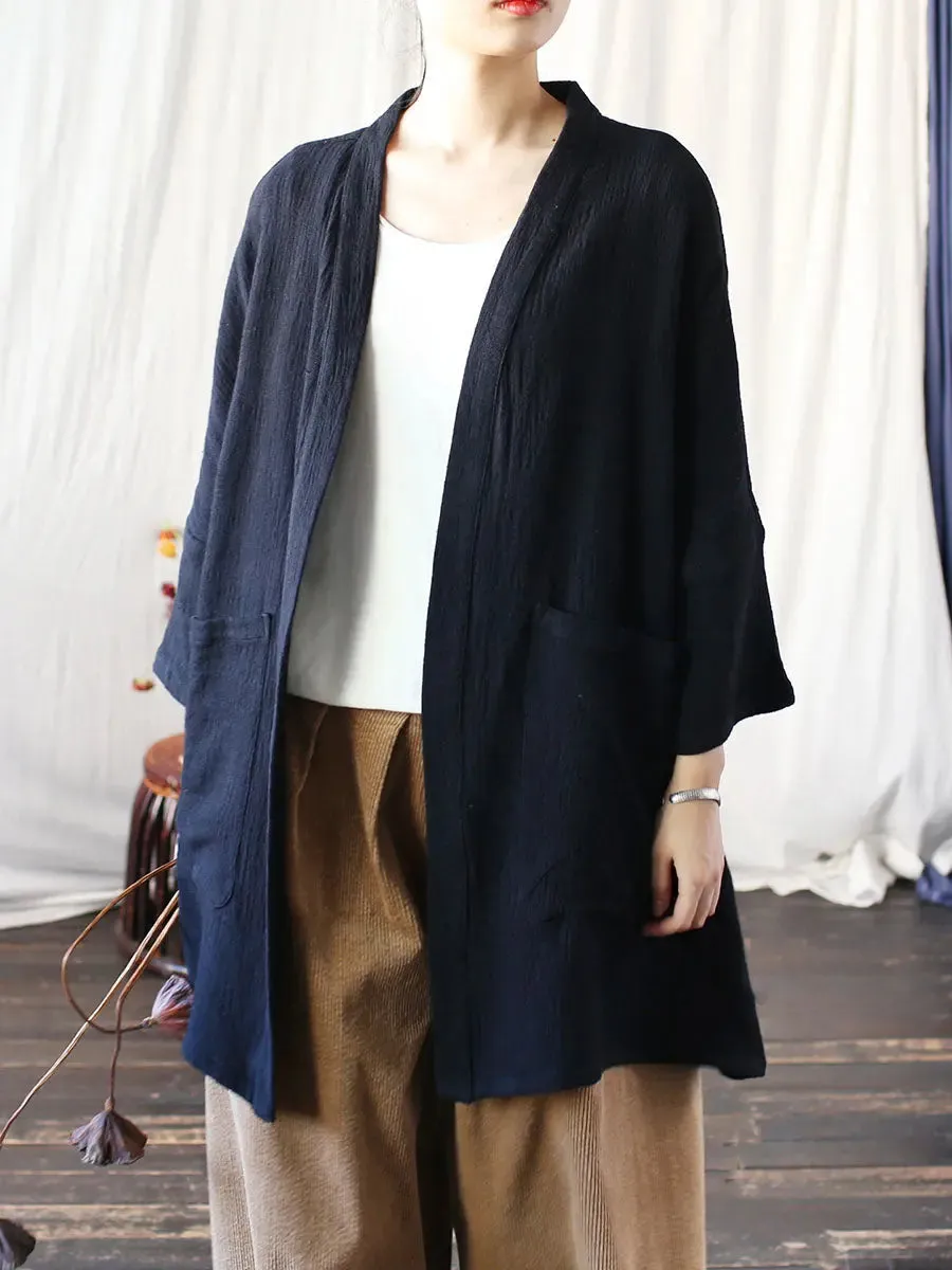 Women Solid V-Neck Long Coat