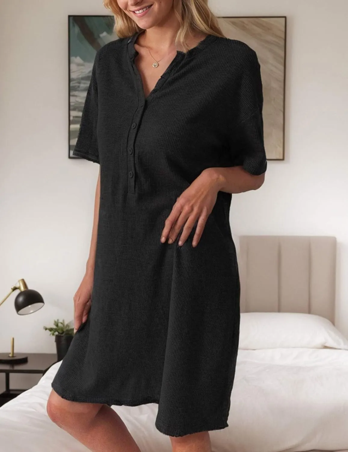 Women Summer Dress Casual Short Sleeve T Shirt Dreses 2024 Flowy Beach V Neck Sundresses with Pockets