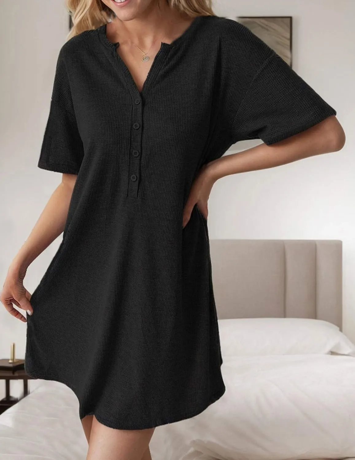 Women Summer Dress Casual Short Sleeve T Shirt Dreses 2024 Flowy Beach V Neck Sundresses with Pockets