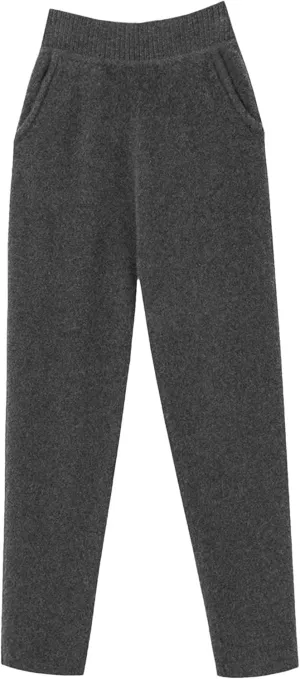 Women Winter 100% Merino Wool Pants High Waist Knited Pencil Pants Office Lady Business Casual Trousers
