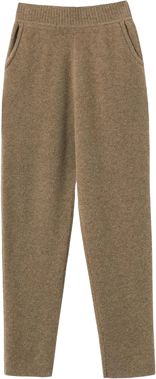 Women Winter 100% Merino Wool Pants High Waist Knited Pencil Pants Office Lady Business Casual Trousers