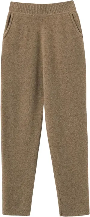 Women Winter 100% Merino Wool Pants High Waist Knited Pencil Pants Office Lady Business Casual Trousers
