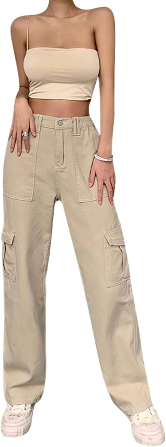 Women Y2k Baggy Jeans Wide Straight Leg High Waist Denim Pants Vintage Harajuku Loose Casual Trousers Streetwear