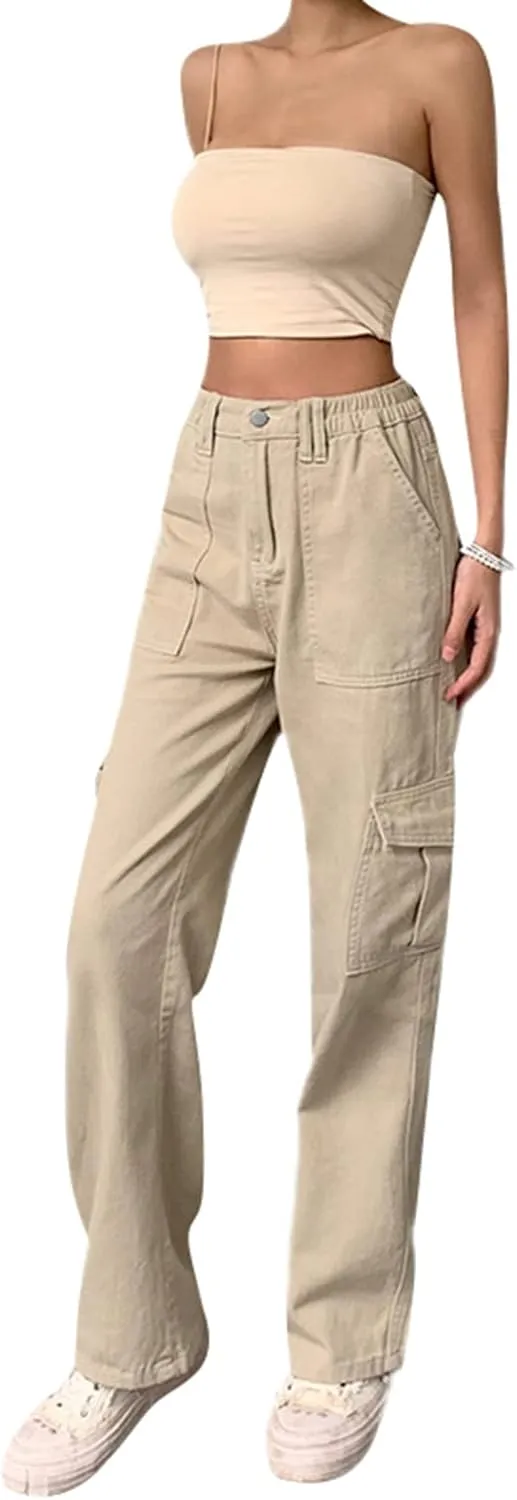 Women Y2k Baggy Jeans Wide Straight Leg High Waist Denim Pants Vintage Harajuku Loose Casual Trousers Streetwear