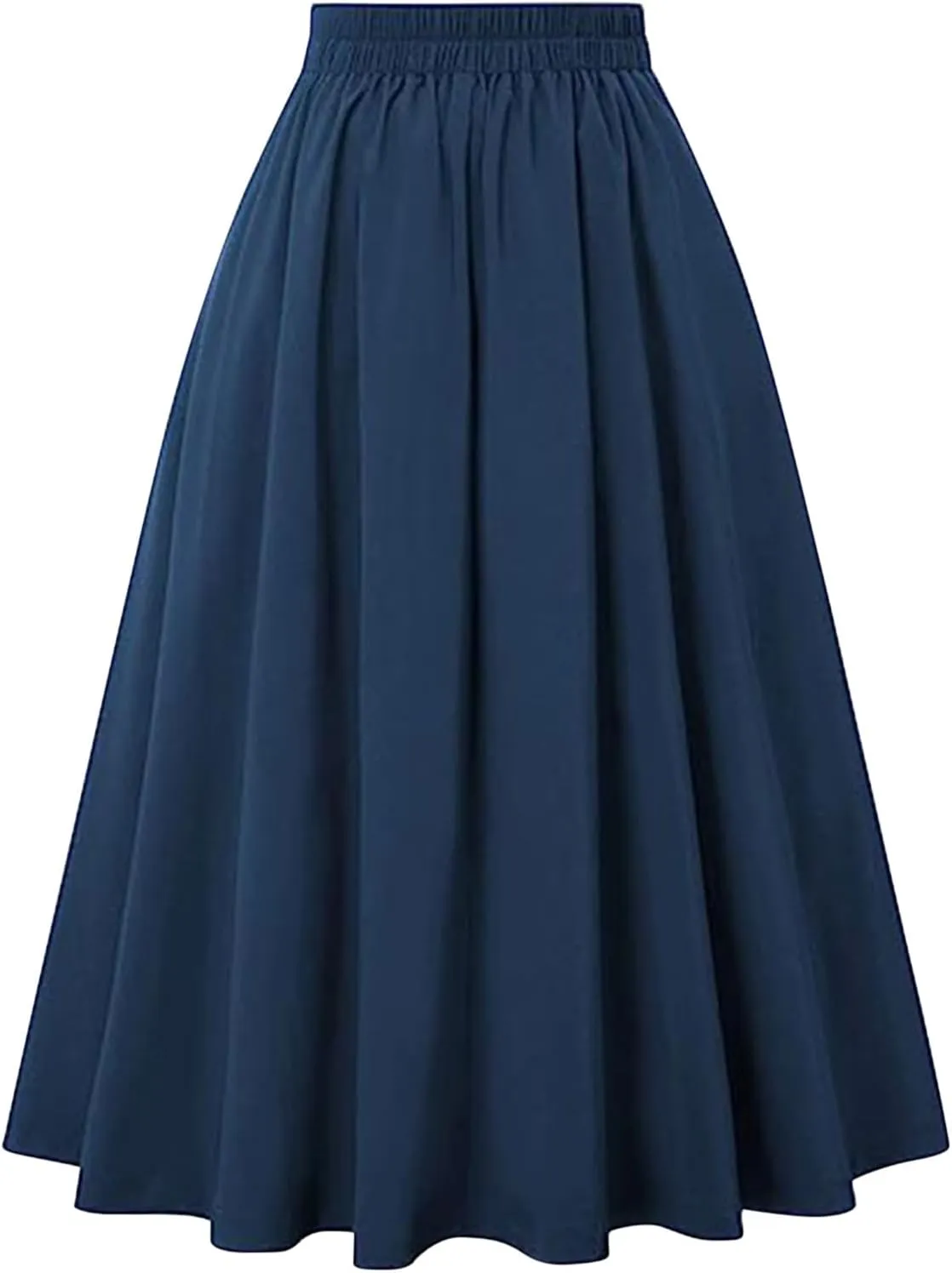 Women's Basic Versatile Stretchy Flared Casual Midi Skater Skirt Ruched High Waist Knee Length A-Line Pleated Skirts