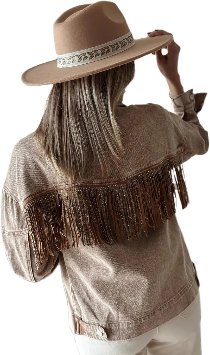 Women's Brown Rhinestone Fringed Cowgirl Denim Jacket