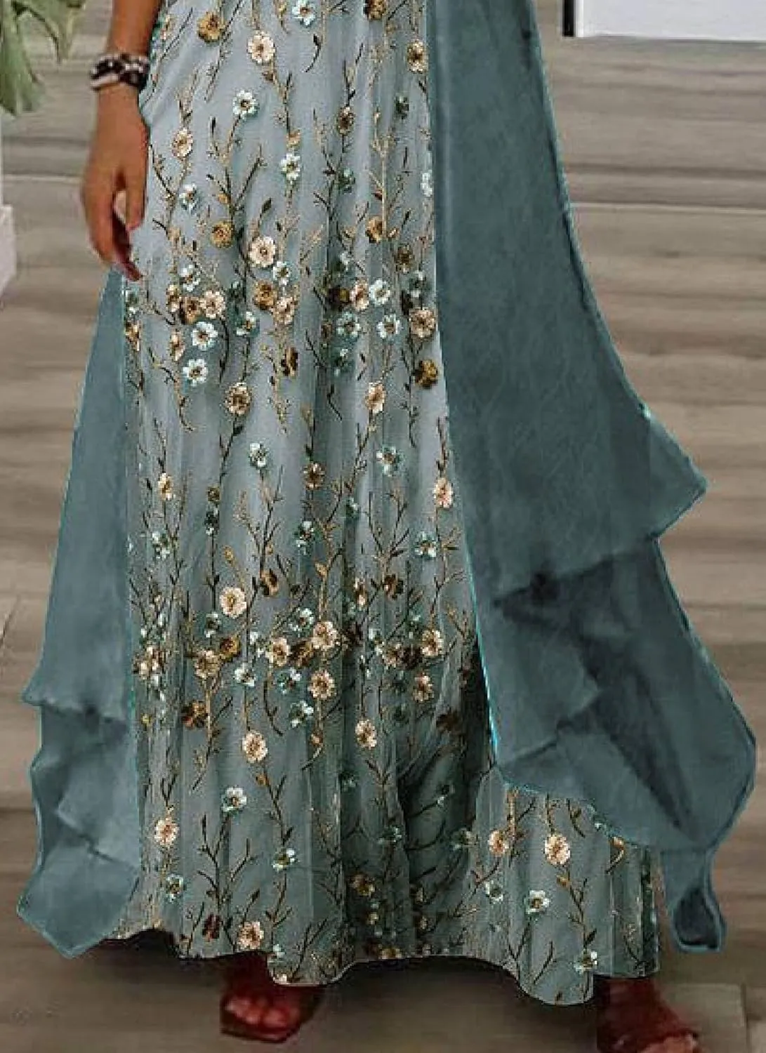 Women's Casual 2 Piece Set 2025 Flowy Summer Outfits Floral Print Maxi Dress with Jacket Loose Irregular Hem Dresses