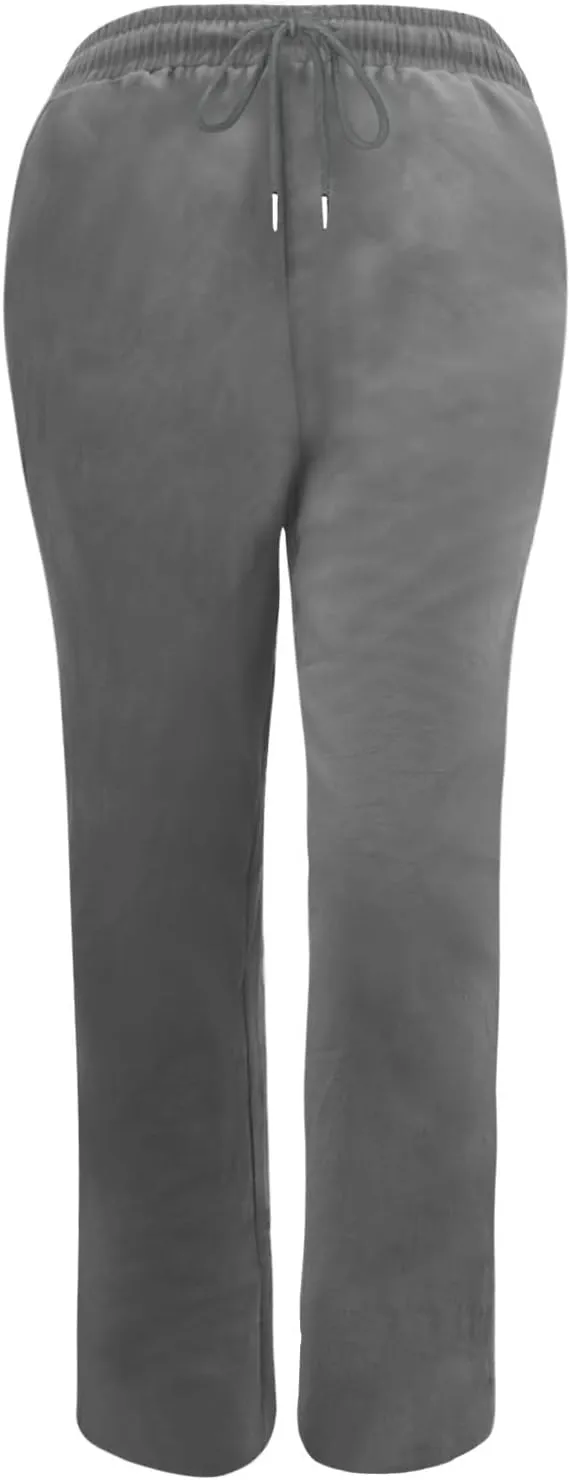 Womens Causal Summer Pants 2024 Elastic High Waist Drawstring Lounge Pant Straight Leg Beach Vacation Trousers