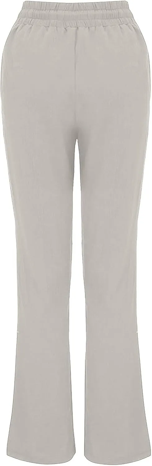 Womens Causal Summer Pants 2024 Elastic High Waist Drawstring Lounge Pant Straight Leg Beach Vacation Trousers