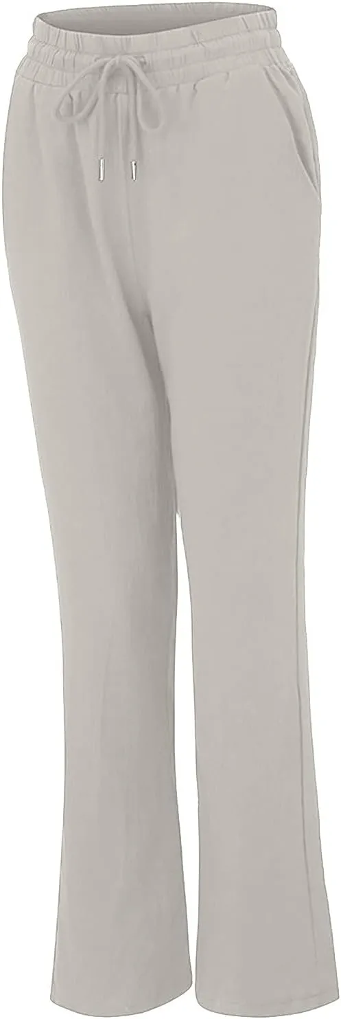 Womens Causal Summer Pants 2024 Elastic High Waist Drawstring Lounge Pant Straight Leg Beach Vacation Trousers