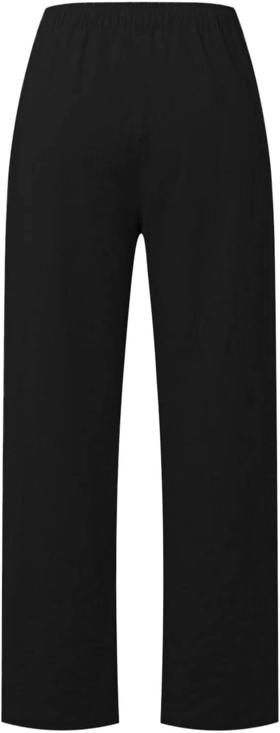 Women's Cotton Linen Pants,Summer Wide Leg Casual Loose Drawstring High Waist Palazzo Pants Trousers with Pockets