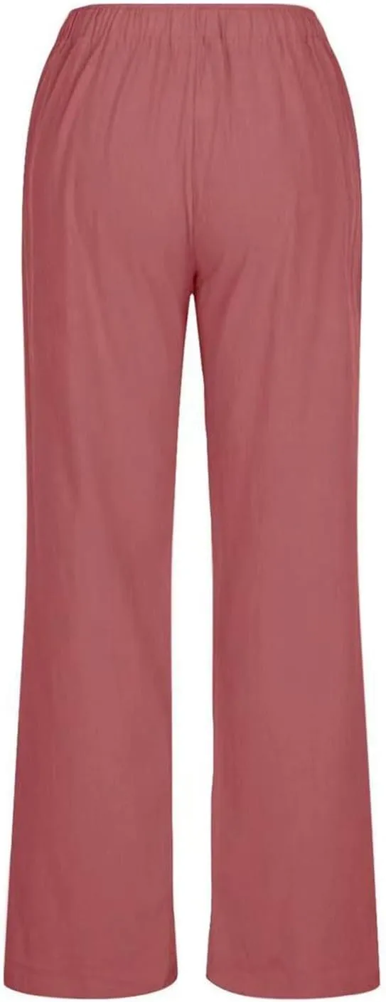 Women's Cotton Linen Pants,Summer Wide Leg Casual Loose Drawstring High Waist Palazzo Pants Trousers with Pockets