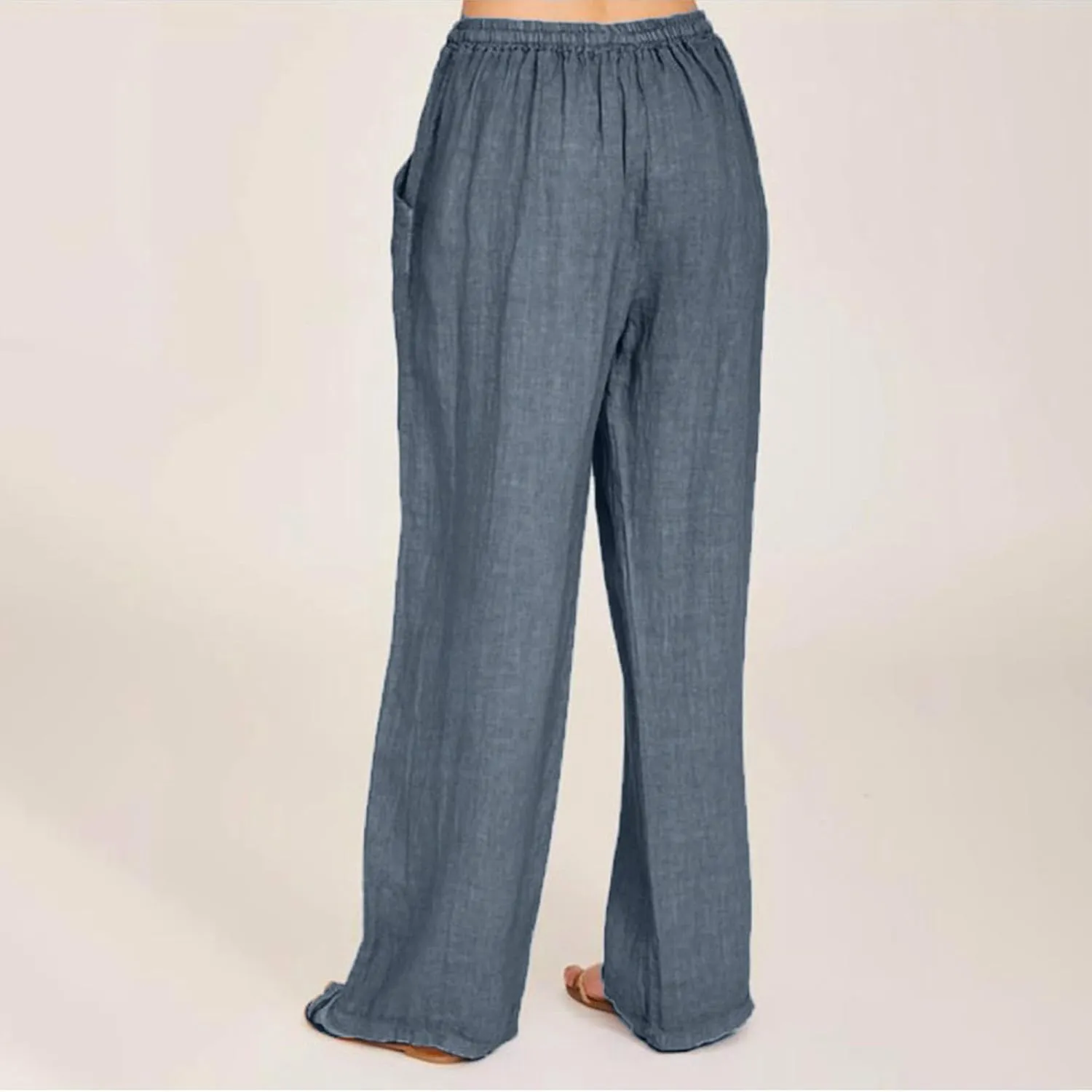 Women's Cotton Linen Summer Palazzo Pants Flowy Wide Leg Beach Trousers Wide Leg Dress Pants with Pockets
