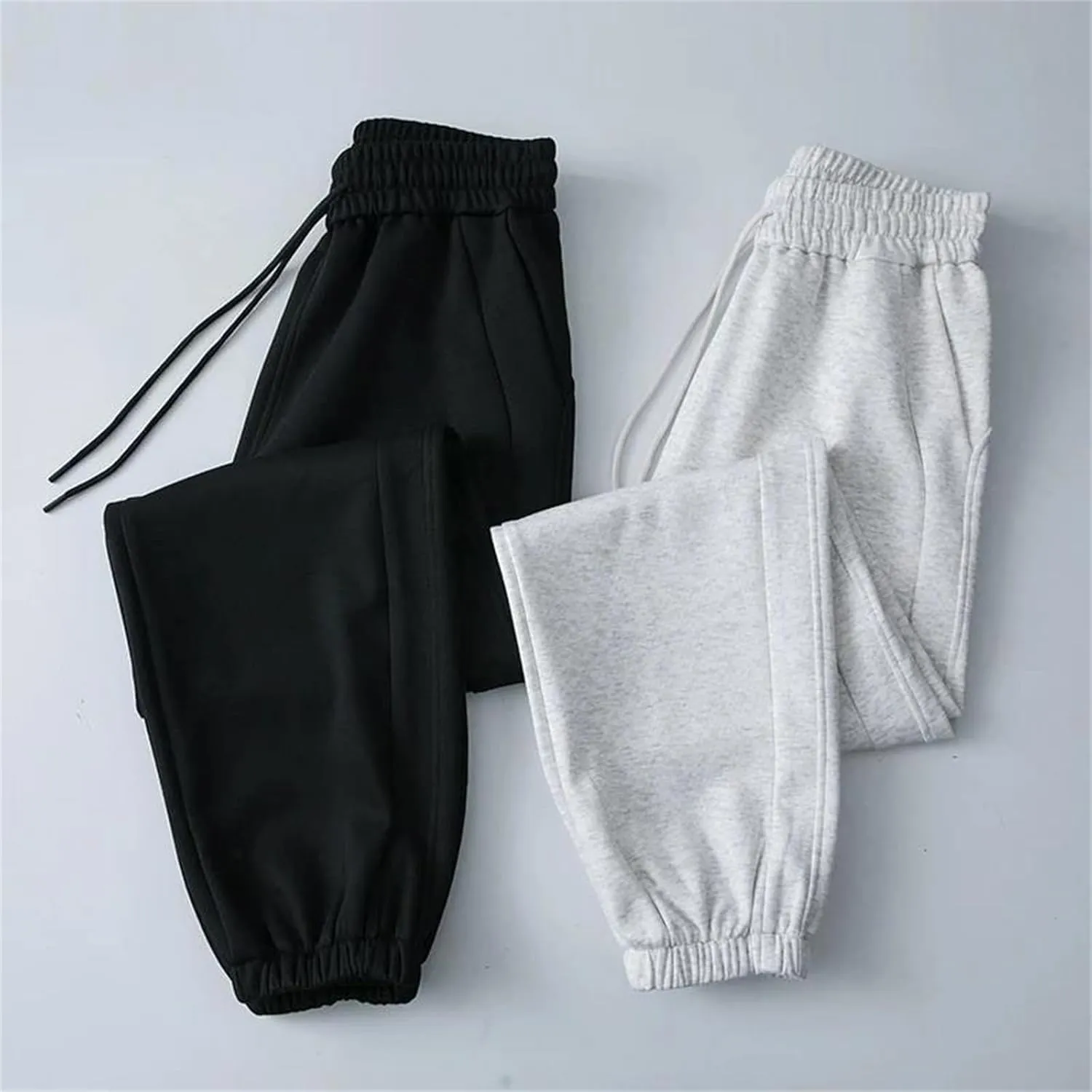 Women's Elastic Lace-Up High Waist Sports Pants Loose Fit Casual Harem Nine-Point Pants