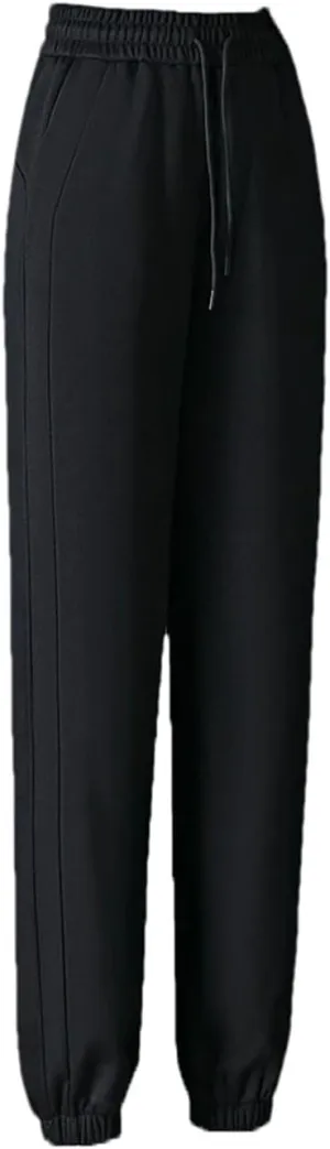 Women's Elastic Lace-Up High Waist Sports Pants Loose Fit Casual Harem Nine-Point Pants
