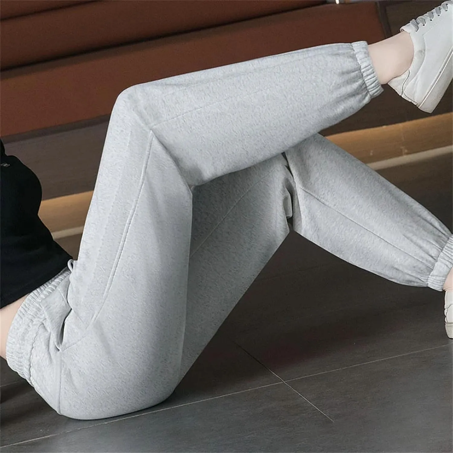 Women's Elastic Lace-Up High Waist Sports Pants Loose Fit Casual Harem Nine-Point Pants