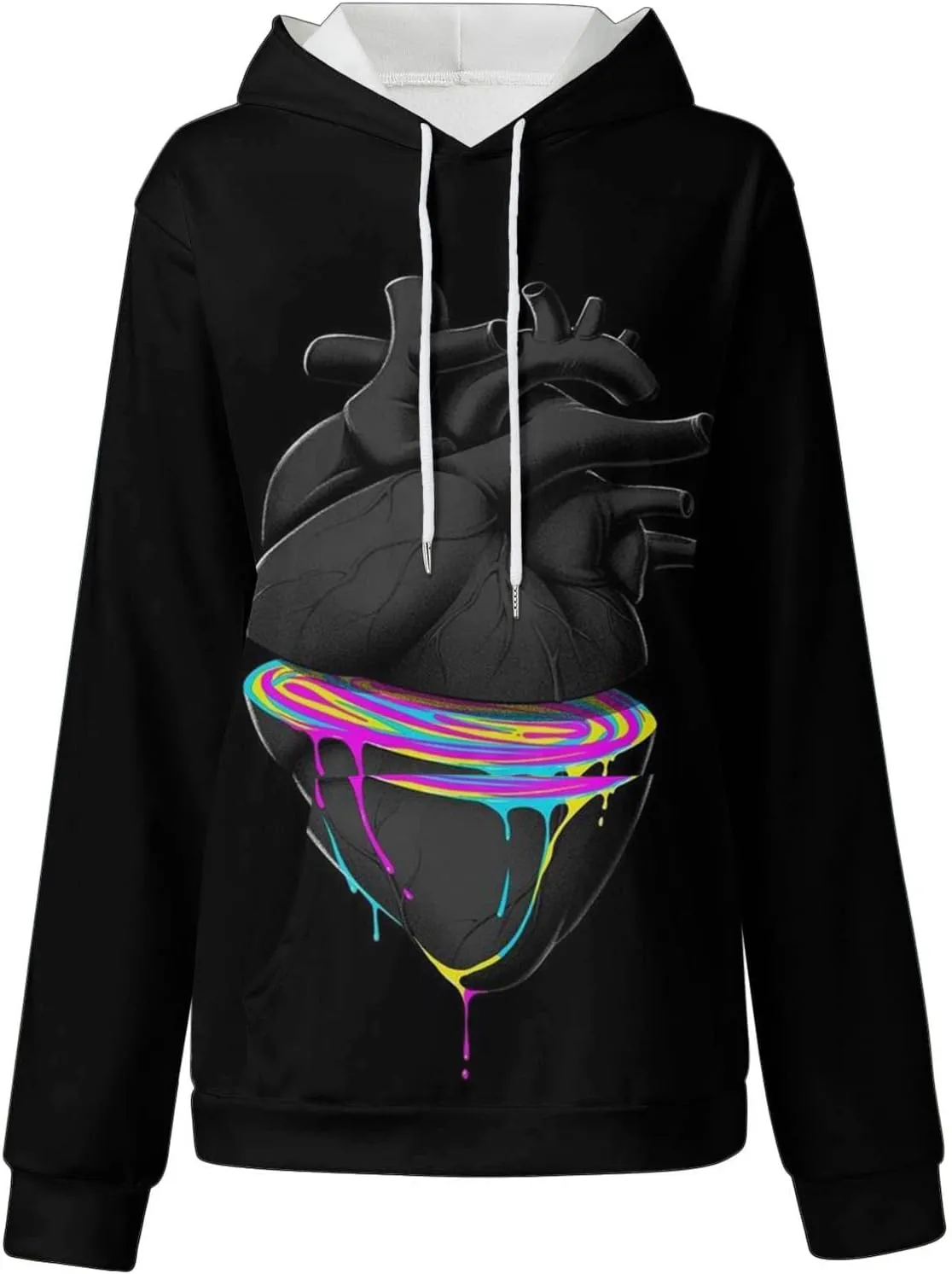 Women's Fashion Casual Hoodies Color Block Long Sleeve Drawstring Button Down Pullover Fall Sweatshirt Tops With Pocket