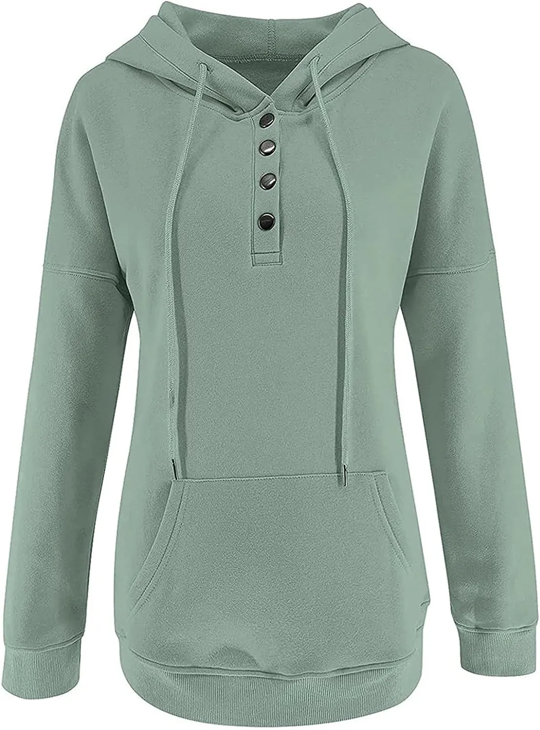Women's Fashion Casual Hoodies Color Block Long Sleeve Drawstring Button Down Pullover Fall Sweatshirt Tops With Pocket