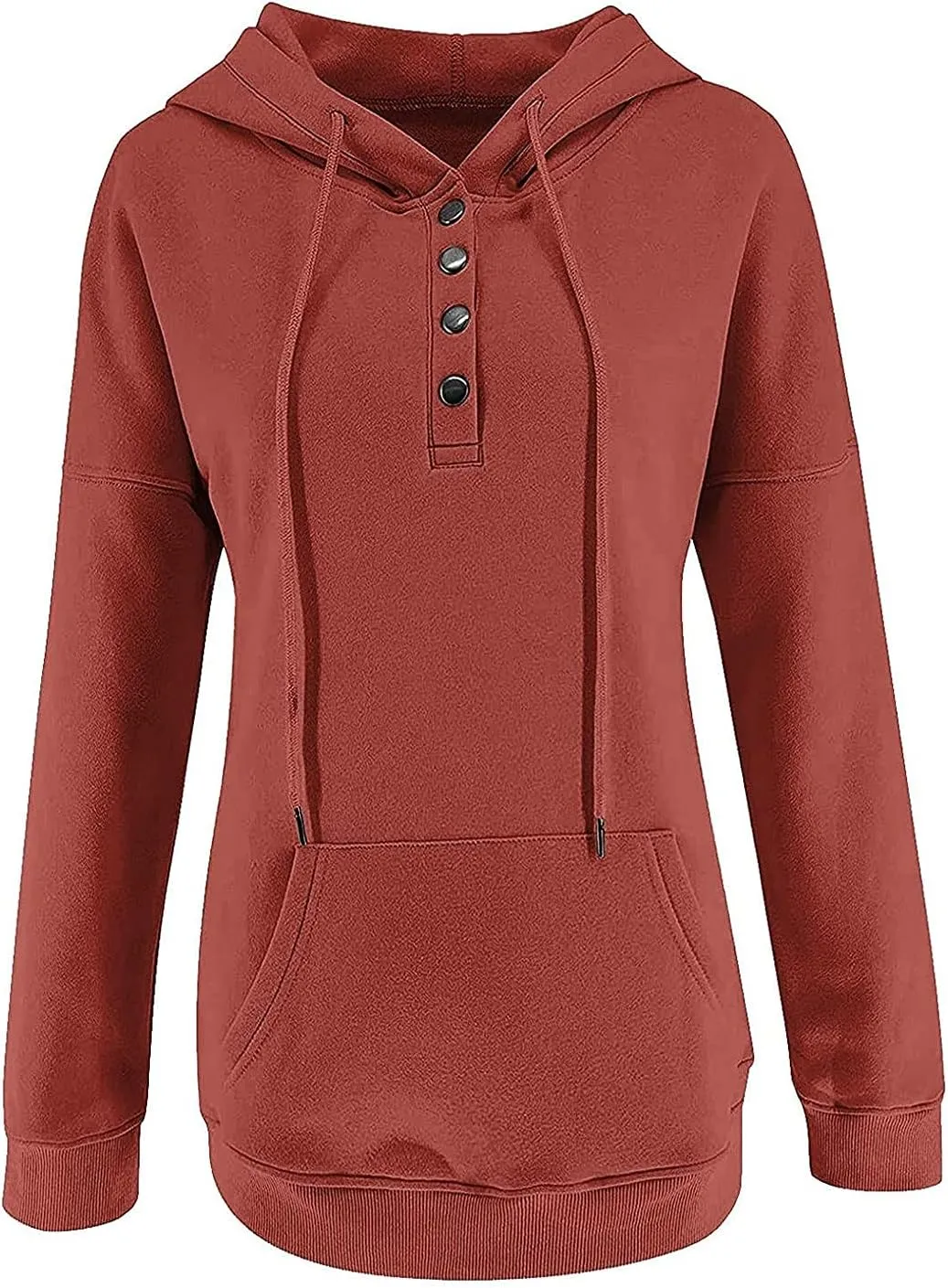 Women's Fashion Casual Hoodies Color Block Long Sleeve Drawstring Button Down Pullover Fall Sweatshirt Tops With Pocket